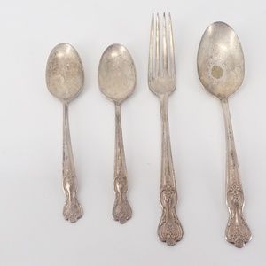 Antique Fork & 3 Spoons Wm.Rogers MFG Co Extra Silver Plate Inspiration Magnolia